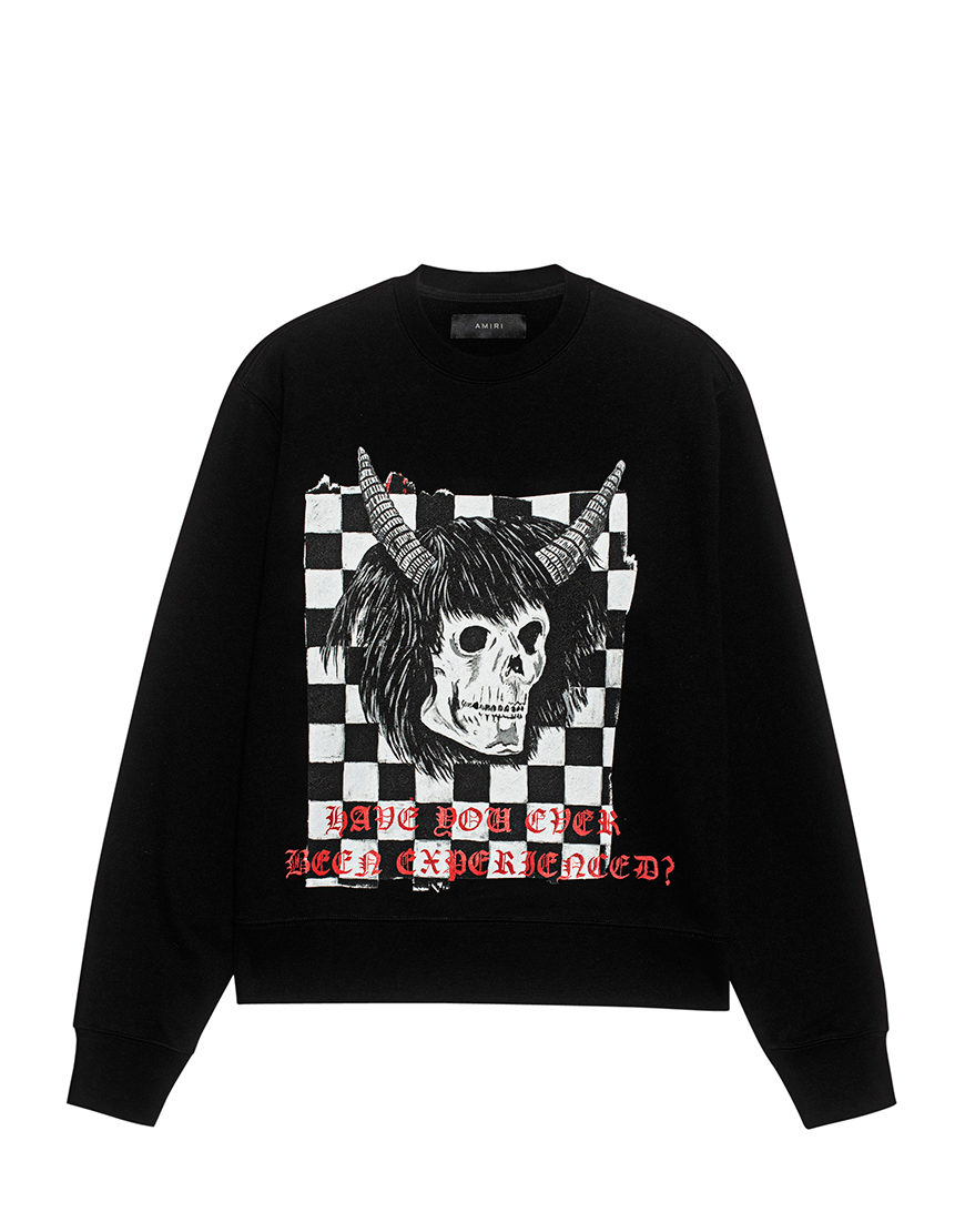 CREWNECK AMIRI WES LANG CHECKER SKULL BLACK