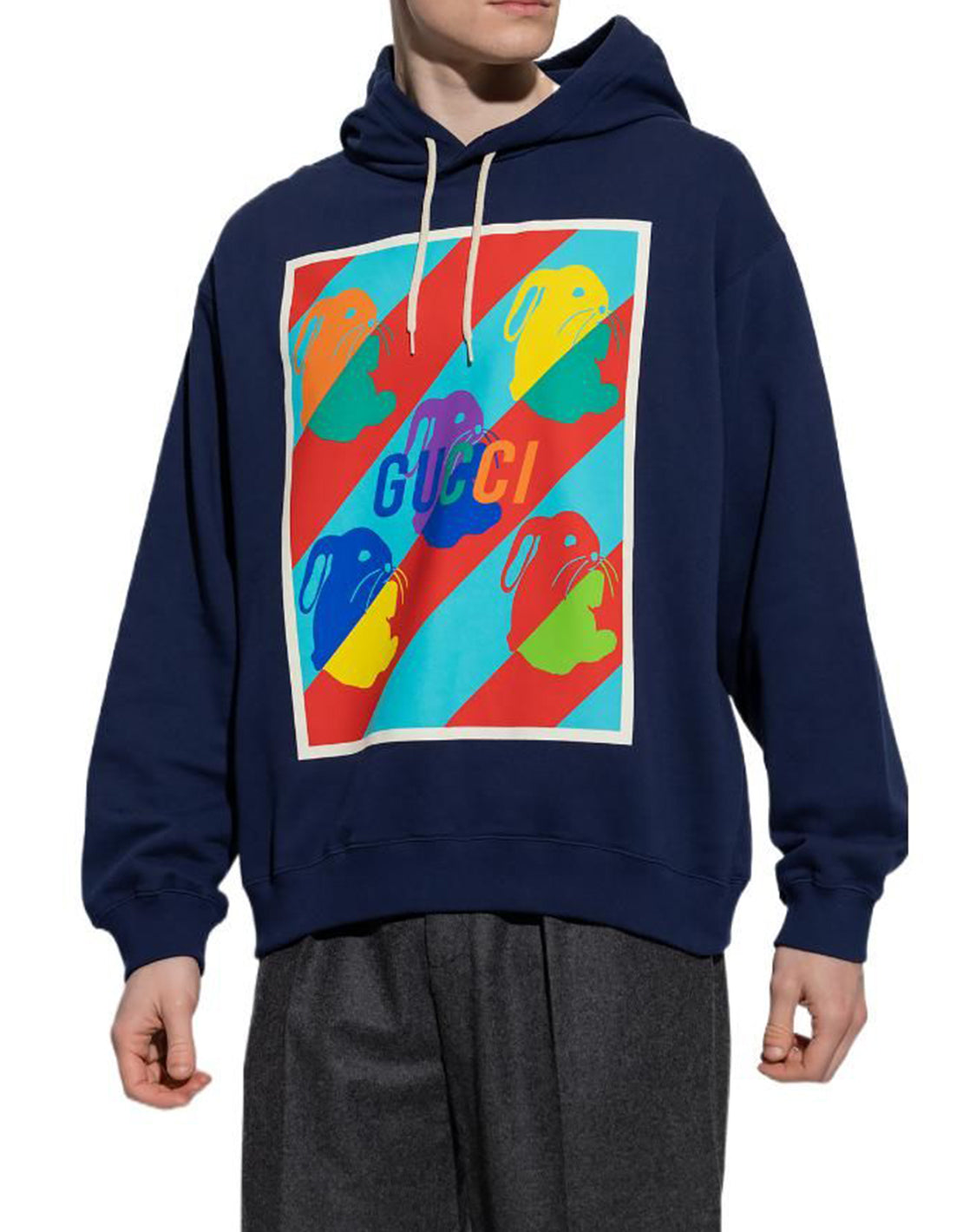 HOODIE GUCCI RABBIT PRINT AZUL