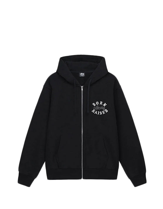 HOODIE STUSSY ZIPPER X BORN RAISED BLACK